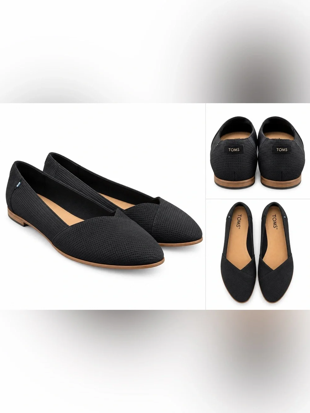 TOMS Women's Black Delilah Perforated Pointed-Toe Flats Size 9.5